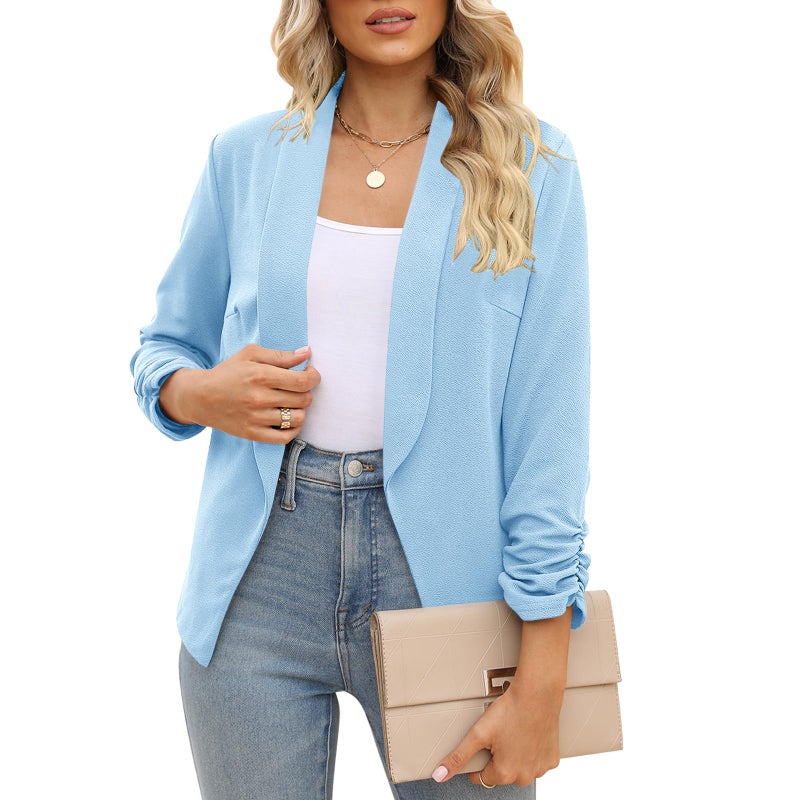 POGTMM Business Jackets for Women Summer Blazers Lightweight Petite Blazers (Light Blue, XL) - Image 1